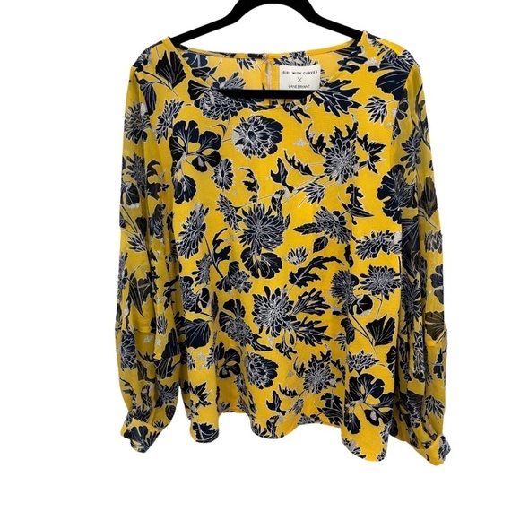 Girl with Curves X Lane Bryant Yellow Floral Blouse Metallic Thread Size 18 NWT - Picture 1 of 4